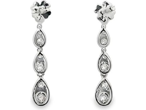18K White Gold Drop Earrings with Natural Round Diamonds in Graduated Layout