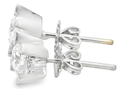 18K White Gold Stud Earrings with Certified Natural Round Diamonds (GIA), Four-Prong Setting