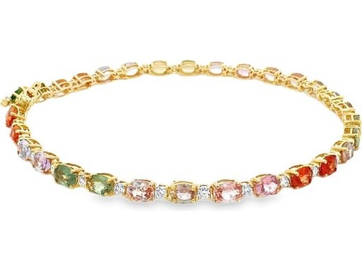 18K Yellow Gold Bracelet with Natural Multi-Color Gemstones and Diamonds