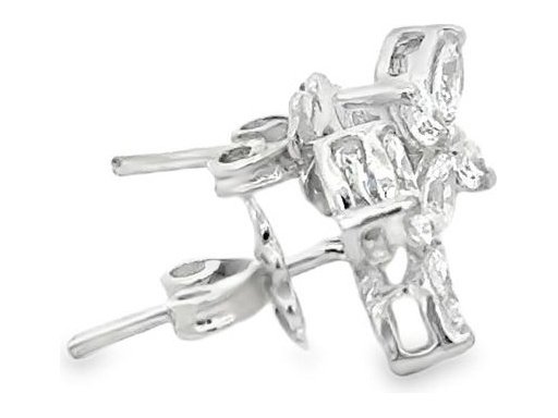 18K White Gold Floral Stud Earrings with Natural Marquise Diamonds