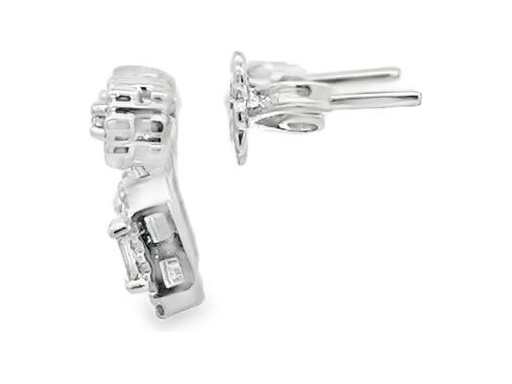 18K White Gold Drop Earrings with Natural Baguette and Round Diamonds in Geometric Double Halo Design