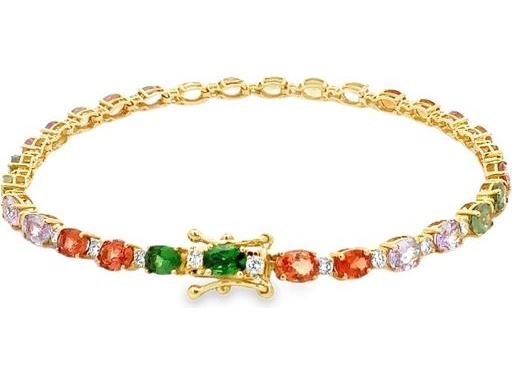 18K Yellow Gold Bracelet with Natural Multi-Color Gemstones and Diamonds