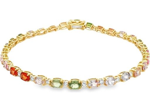18K Yellow Gold Bracelet with Natural Multi-Color Gemstones and Diamonds