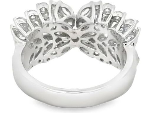 18K White Gold Butterfly Ring with Natural Marquise, Princess-cut and Round Diamonds
