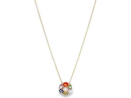 18K Rose Gold Necklace with Natural Multi-Color Gemstones and Diamonds