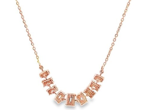 18K Rose Gold Flexible Diamond Necklace with Natural Baguette and Round Diamonds