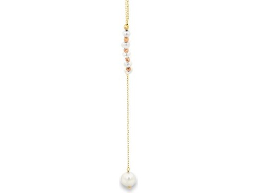 18K Yellow Gold Lariat Necklace with Pearls