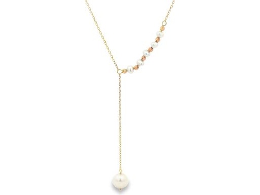 18K Yellow Gold Lariat Necklace with Pearls