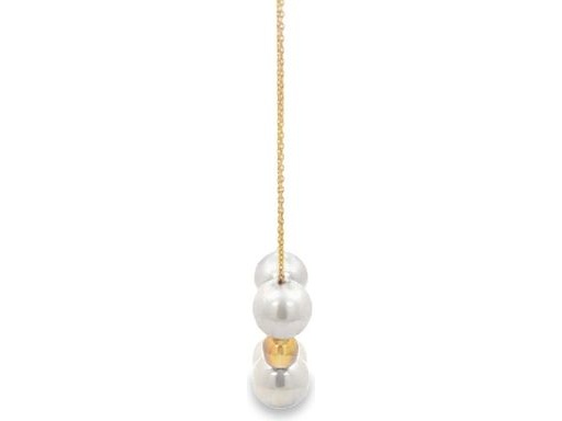 18K Yellow Gold Necklace with Pearls and Polished Gold Beads