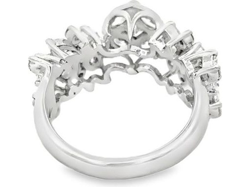 18K White Gold Ring with Natural Marquise, Pear, Round, and Princess-Cut Diamonds in Floral and Cluster Design
