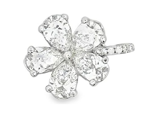 18K White Gold Pendant with Five Pear-Cut Natural Diamonds and Pavé-Set Round Diamonds