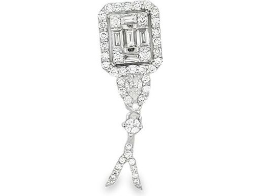 18K White Gold Pendant with Baguette, Round, and Pear-Cut Natural Diamonds