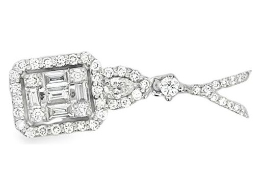 18K White Gold Pendant with Baguette, Round, and Pear-Cut Natural Diamonds