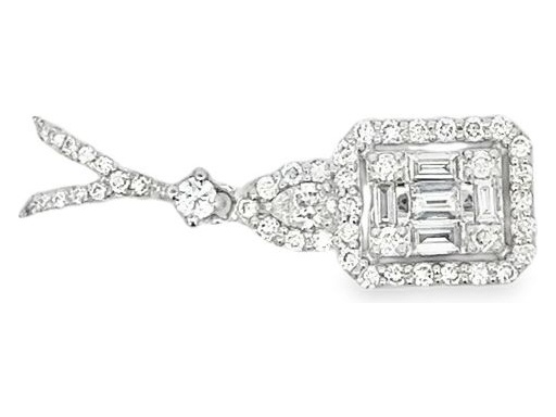 18K White Gold Pendant with Baguette, Round, and Pear-Cut Natural Diamonds