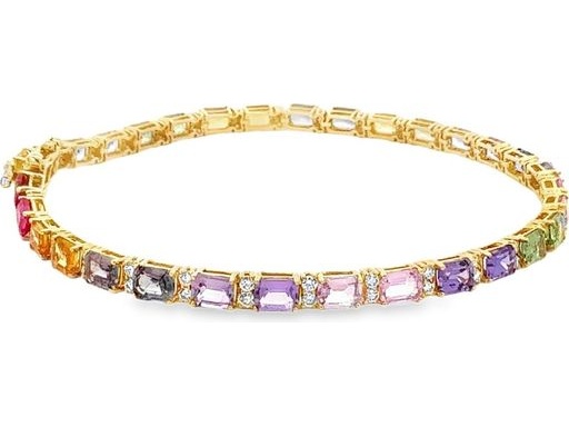 18K Yellow Gold Bracelet with Natural Multi-Colored Gemstones and Diamonds