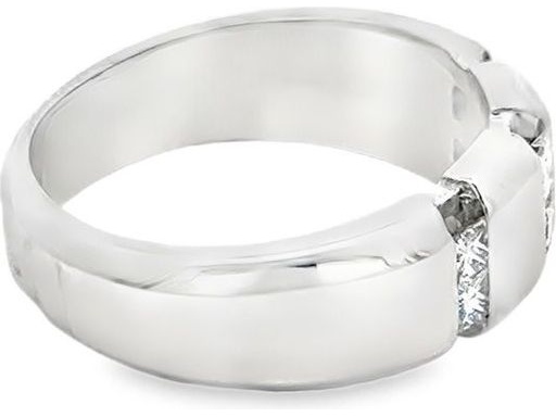18K White Gold Men's Ring with Natural Princess-Cut Diamonds