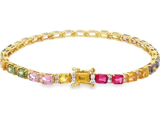 18K Yellow Gold Bracelet with Natural Multi-Colored Gemstones and Diamonds
