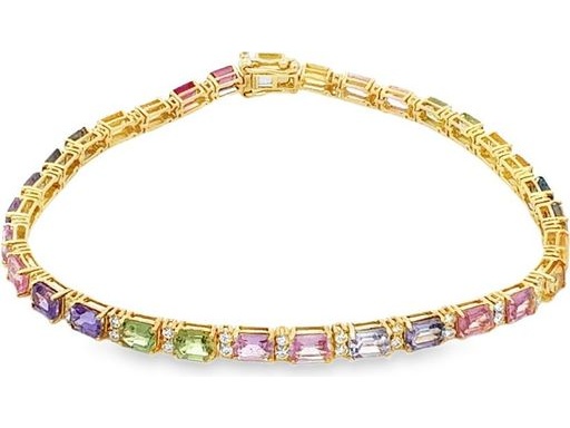 18K Yellow Gold Bracelet with Natural Multi-Colored Gemstones and Diamonds