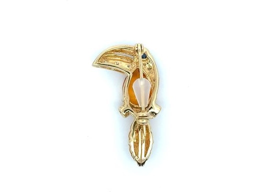 Toucan motif brooch in 18k yellow gold ,featuring a pear  yellow citrin,saphire and diamond accents