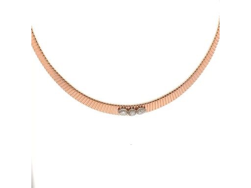 18K Rose Gold Flexible Necklace with Two Pear-Cut and One Round Natural Diamond, Accented by Pavé-Set Round Diamonds