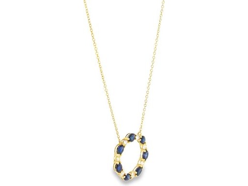 18K Yellow Gold Necklace with Blue Sapphires and Natural Diamonds