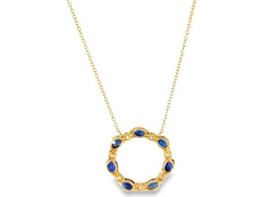 18K Yellow Gold Necklace with Blue Sapphires and Natural Diamonds