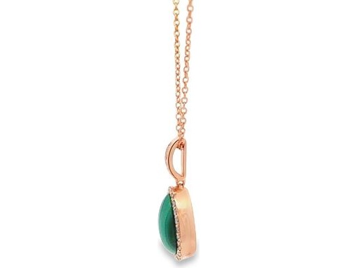 18K Rose Gold Necklace with Malachite and Natural Round Diamonds