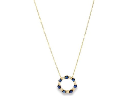 18K Yellow Gold Necklace with Blue Sapphires and Natural Diamonds
