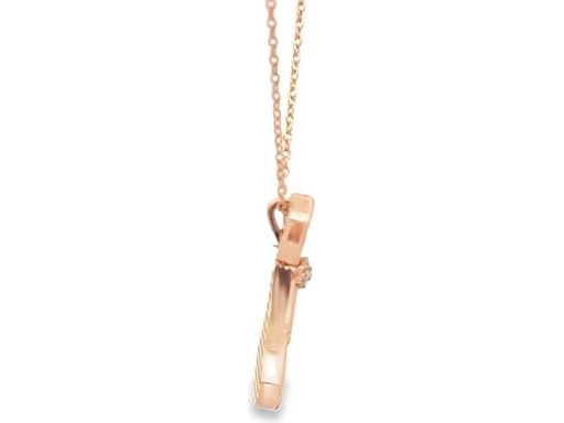 18K Rose Gold Necklace with Mother-of-Pearl and Natural Round Diamonds in Fan-Shaped Design