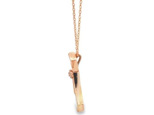 18K Rose Gold Necklace with Mother-of-Pearl and Natural Round Diamonds in Fan-Shaped Design