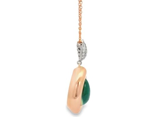 18K Rose Gold Necklace with Pear-Shaped Malachite and Pavé-Set Natural Round Diamonds