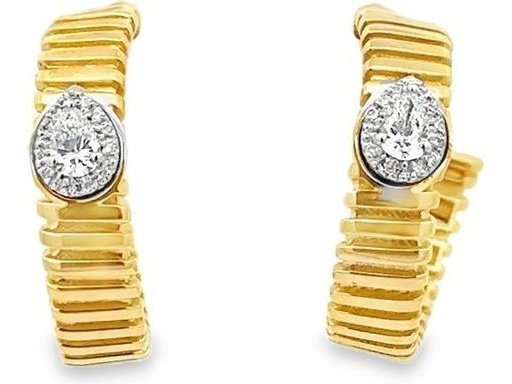 18K Yellow Gold Earrings with Pear-Cut Natural Diamonds Surrounded by Pavé-Set Round Diamonds