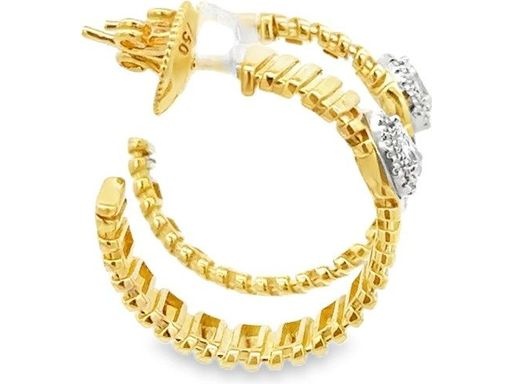 18K Yellow Gold Earrings with Pear-Cut Natural Diamonds Surrounded by Pavé-Set Round Diamonds