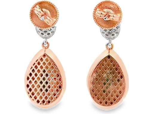 18K Rose Gold Malachite Teardrop Earrings with Natural Diamonds