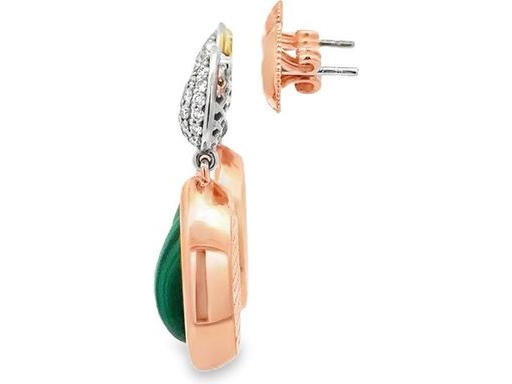 18K Rose Gold Malachite Teardrop Earrings with Natural Diamonds
