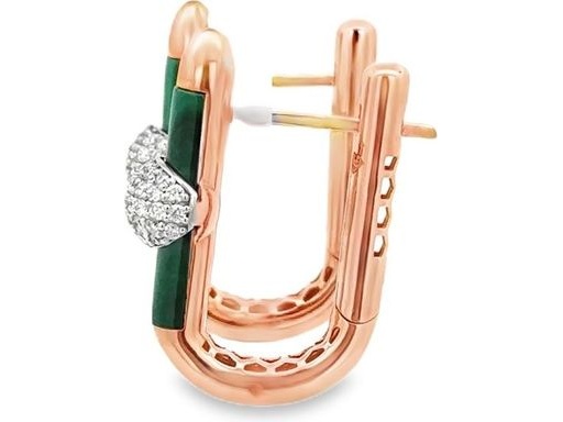 18K Rose Gold Malachite and Natural Diamond Pave Hoop Earrings
