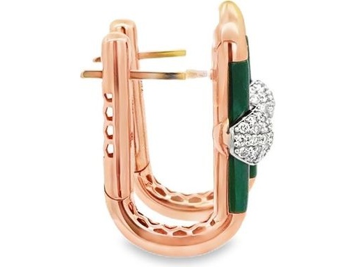 18K Rose Gold Malachite and Natural Diamond Pave Hoop Earrings