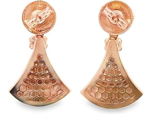 18K Rose Gold Mother-of-Pearl and Natural Diamonds Fan-Shaped Earrings