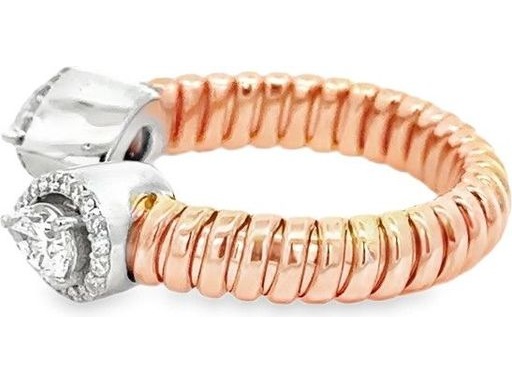 18K Rose and White Gold Open Ring with Natural Pear-Shaped Diamonds and Round Pavé Halo