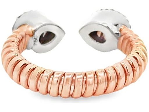 18K Rose and White Gold Open Ring with Natural Pear-Shaped Diamonds and Round Pavé Halo