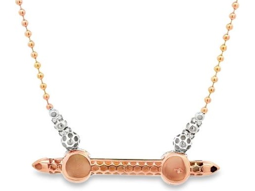 18K Rose Gold and White Gold Necklace with Malachite Bar and Pave-Set Natural Diamonds