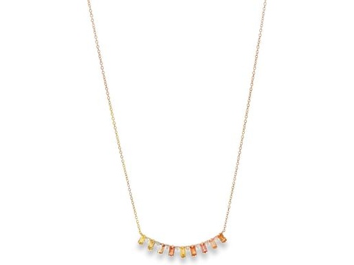 18K Rose Gold Necklace with Natural Diamonds and Colorful Baguette-Cut Gemstones