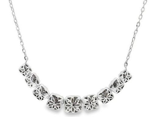 18K White Gold Graduated Cushion-Shaped Natural Diamonds Necklace