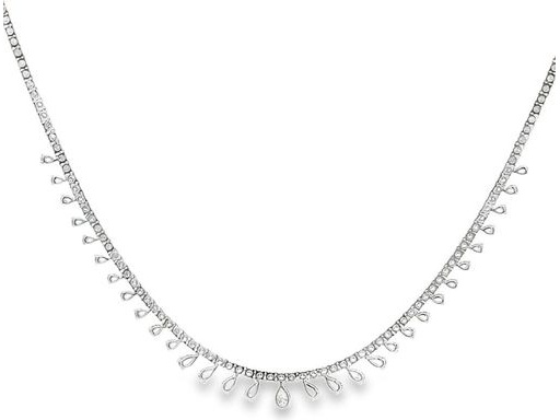 18K White Gold natural diamond necklace with pear shape and round diamonds