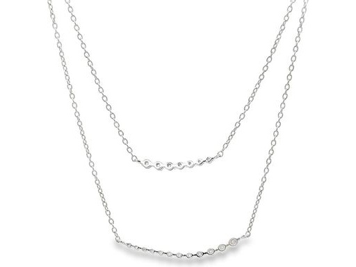 18K White Gold Double Layer Bar Necklace with Natural Diamonds