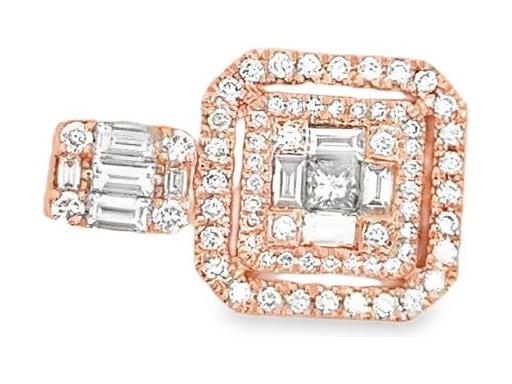18K Rose Gold Pendant with Natural Princess, Baguette, and Round Diamonds