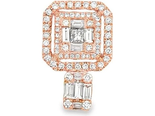 18K Rose Gold Pendant with Natural Princess, Baguette, and Round Diamonds