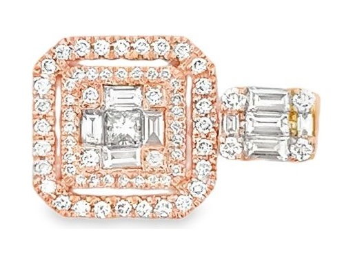 18K Rose Gold Pendant with Natural Princess, Baguette, and Round Diamonds