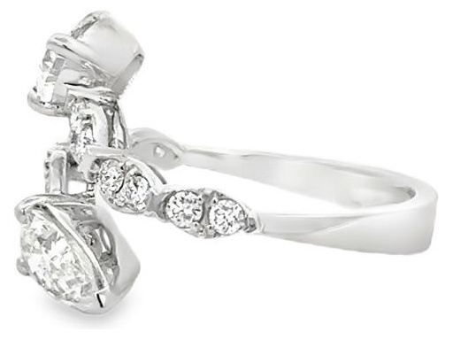18K White Gold Open Wrap Ring with Natural Pear Shape and Round Diamonds