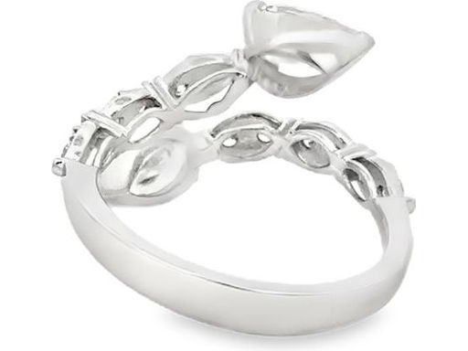 18K White Gold Open Wrap Ring with Natural Pear Shape and Round Diamonds